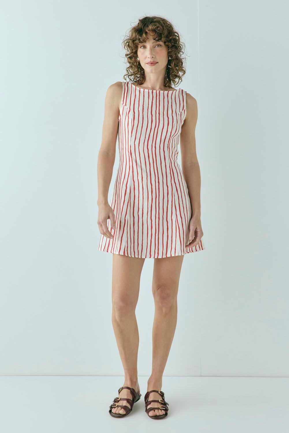 Chloe Linen Mini Dress Stripe Product Image