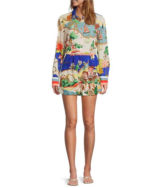 Antonio Melani Polina Linen Blend Ocean Print Button Front Collar Long Sleeve Coordinating Blouse Product Image