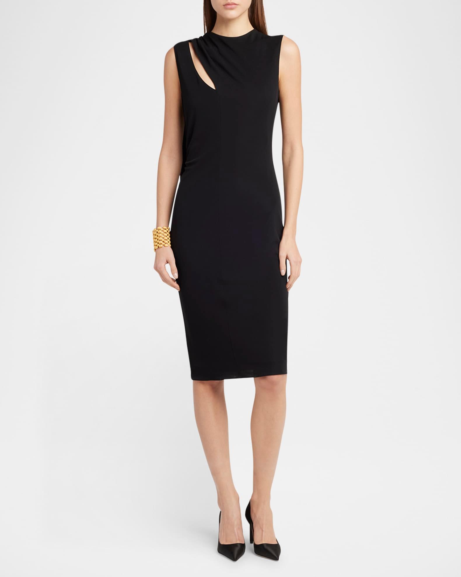 Cutout Shoulder-Drape Viscose Crepe Jersey Cocktail Dress Product Image