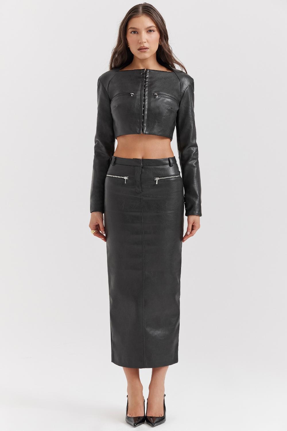 Tana  black vegan leather maxi skirt Product Image