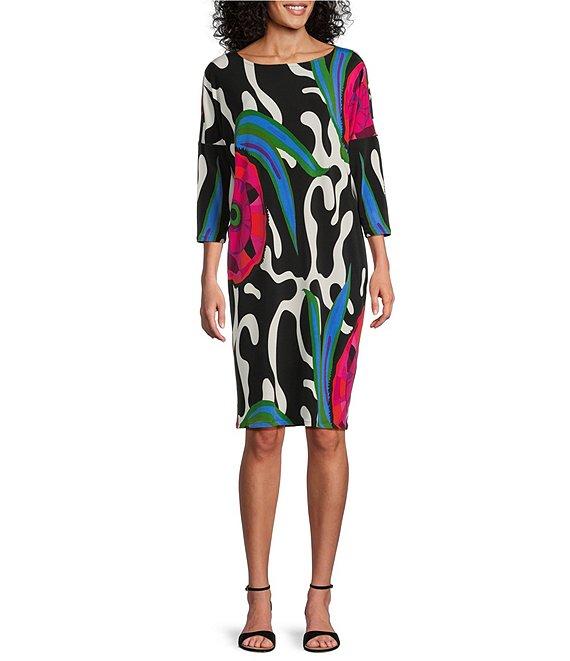 Eva Varro Printed Boat Neck 3/4 Sleeve Wedge Dress Product Image