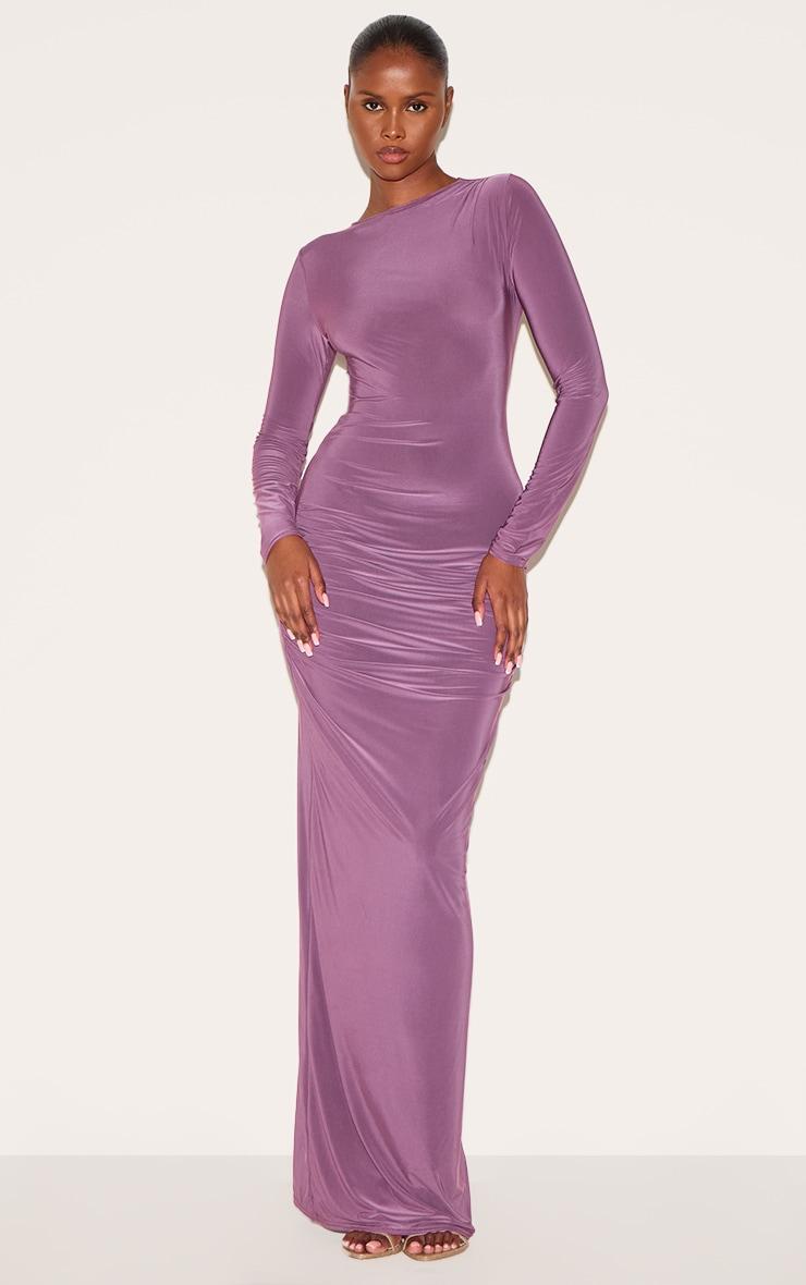 Mauve Slinky Long Sleeve Open Back Maxi Product Image