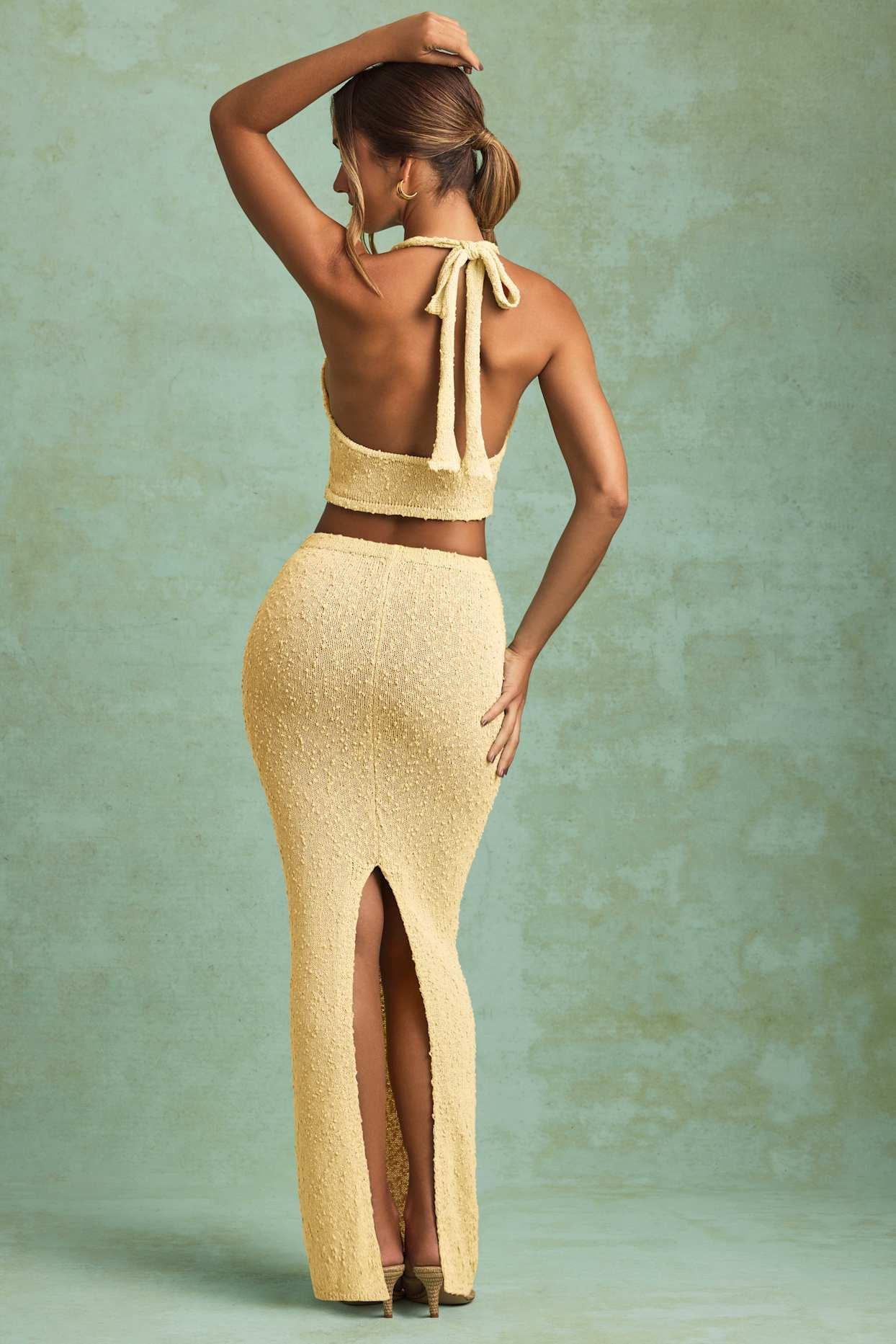 Bouclé Mid-Rise Maxi Skirt in Yellow Product Image