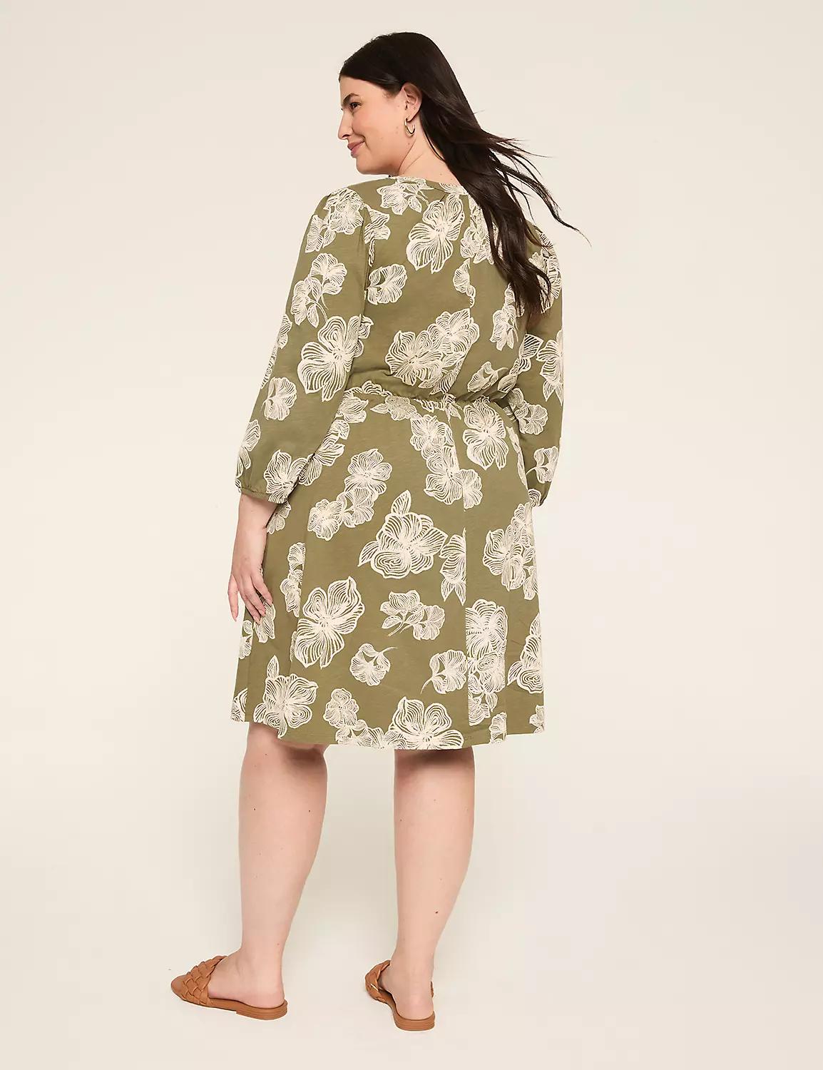 3/4-Sleeve Split-Neck Dress Product Image
