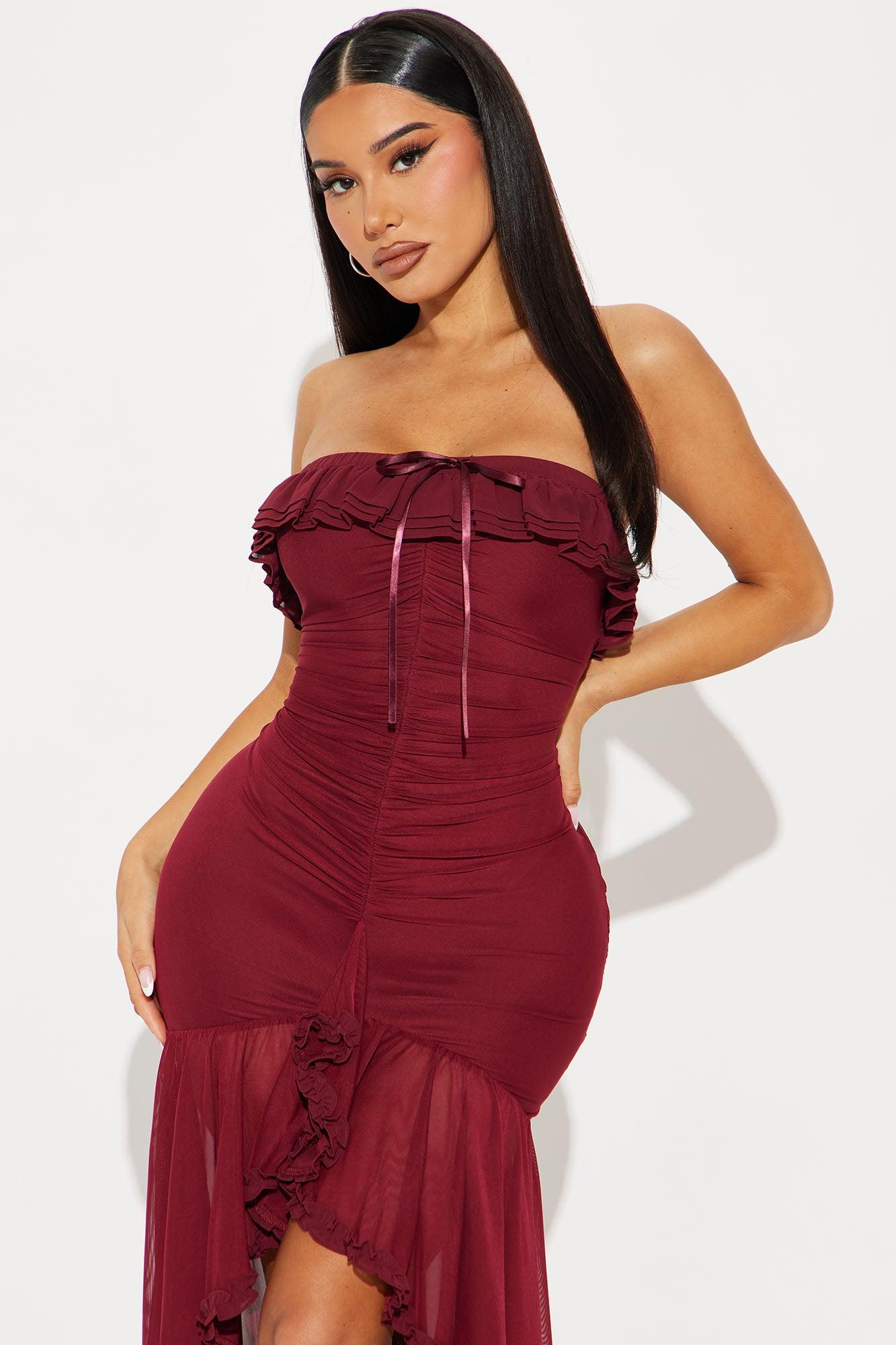 Emma Mesh Maxi Dress - Wine Product Image