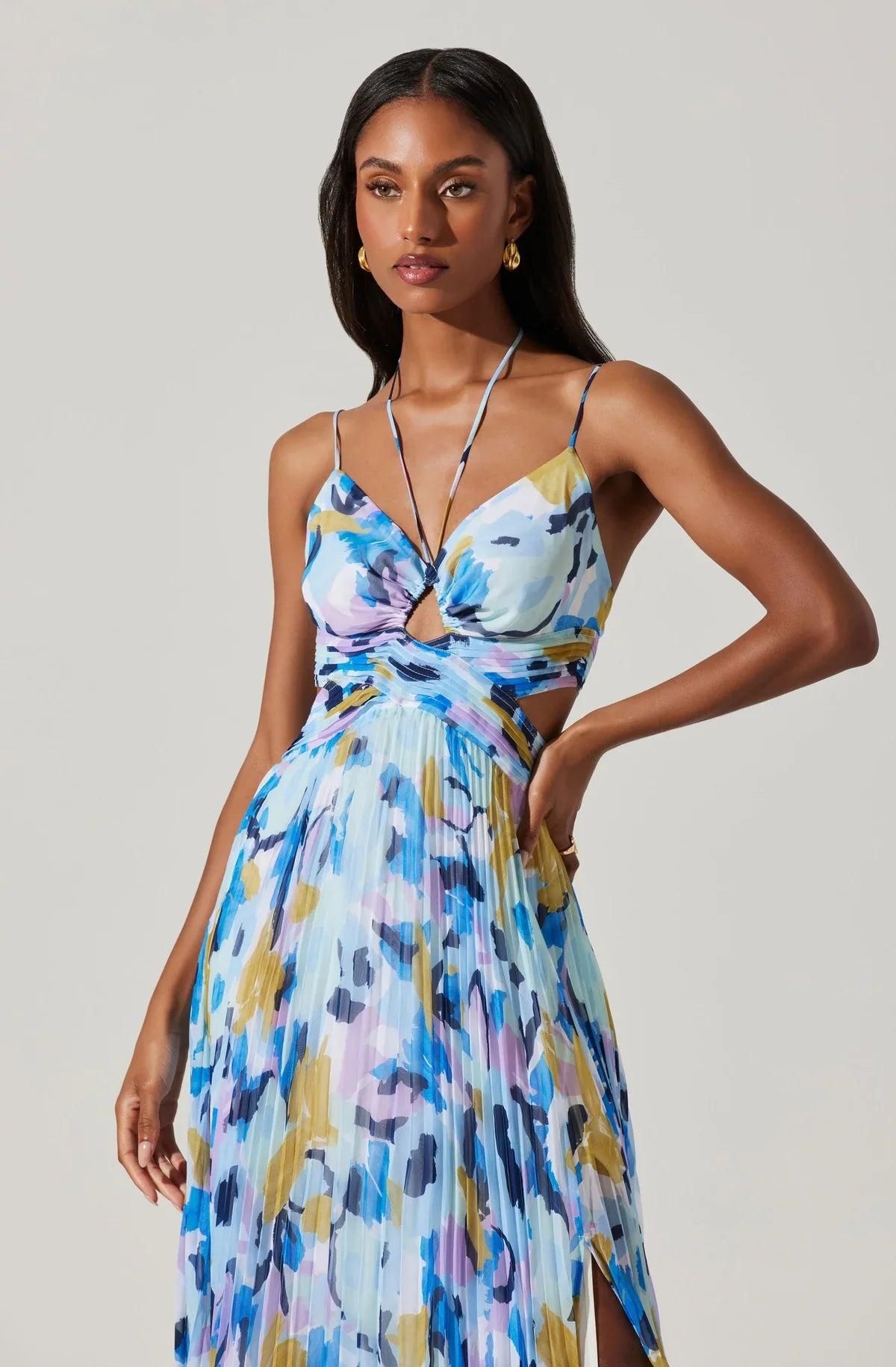 FINAL SALE ASTR the Label | Aquate Dress | Aqua Blue Multi Product Image