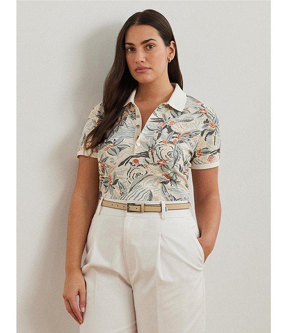 Lauren Ralph Lauren Plus Size Stretch Pique Printed Polo Shirt Product Image