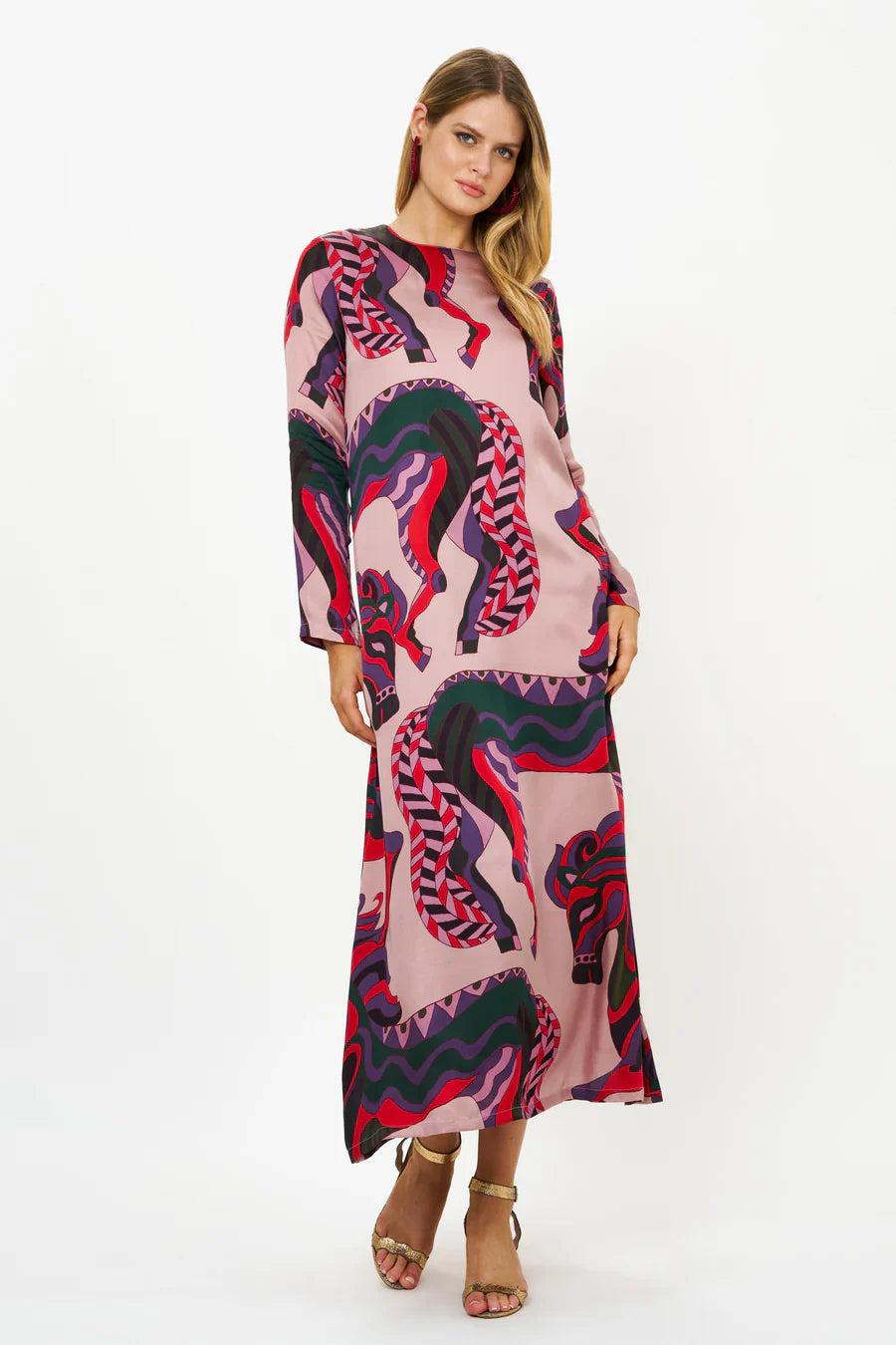 Oliphant Long Sleeve Shift Maxi-Arabia Crimson Product Image