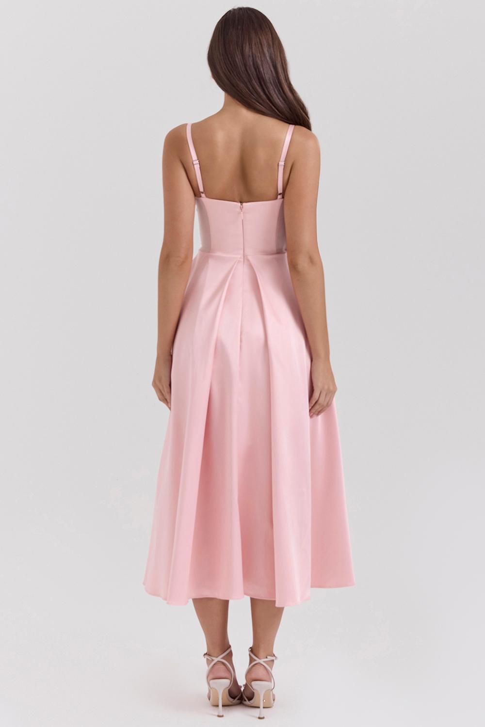 Tiffany  parisian pink satin a-line midi dress - sale Product Image