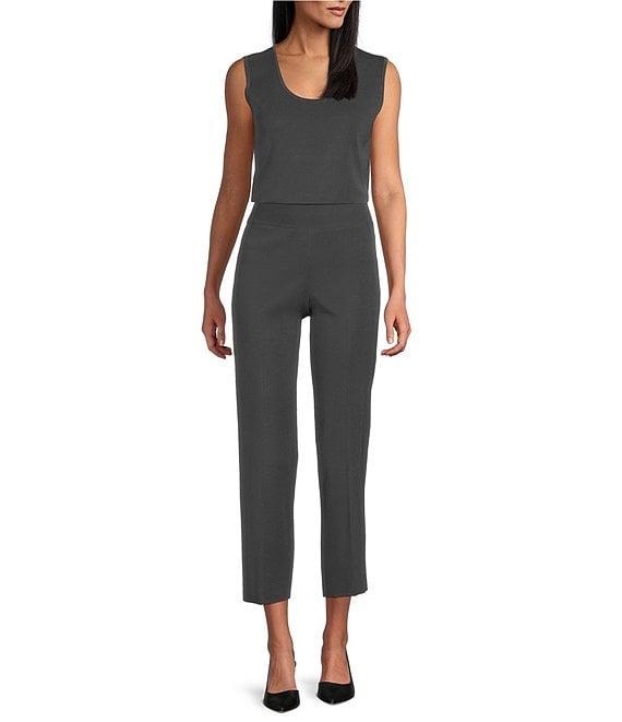 Ming Wang Woven Slim Straight Leg Elastic Waist Cropped Pull-On Pants Product Image