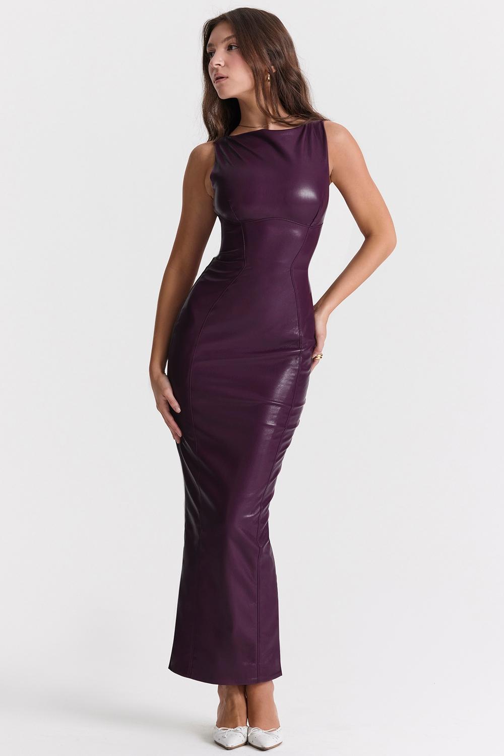 Sahara  merlot vegan leather maxi dress Product Image