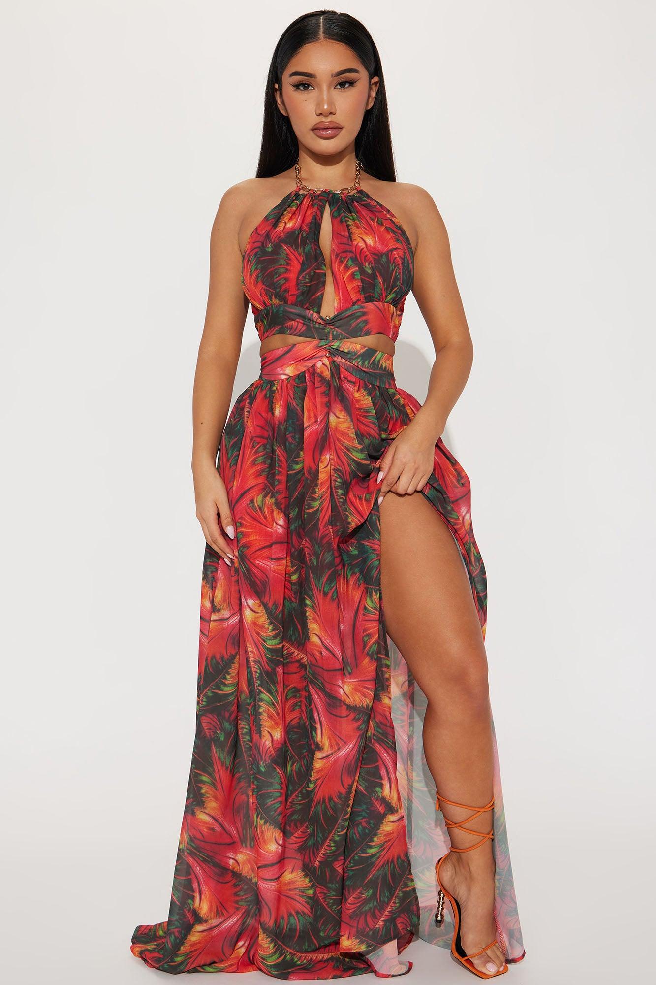 Hot In The Tropics Maxi Dress - Red/combo Product Image