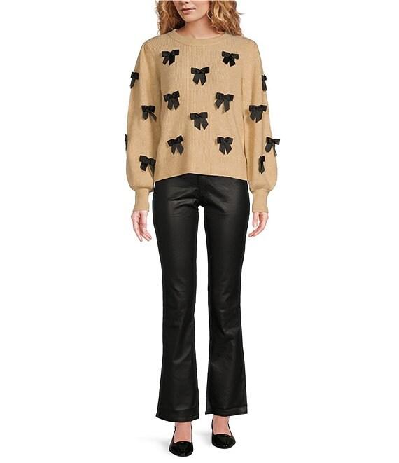 Lilly Pulitzer Zarie Fluffy Ribbed Knit Crew Neck Long Blouson Sleeve Bow Trim Sweater Product Image