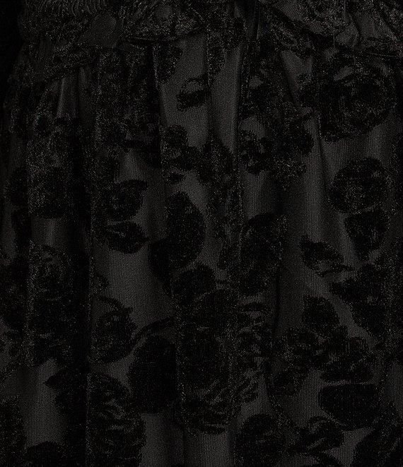 Midnight Doll Long Sleeve V-Neck Burnout Velvet Dress Product Image