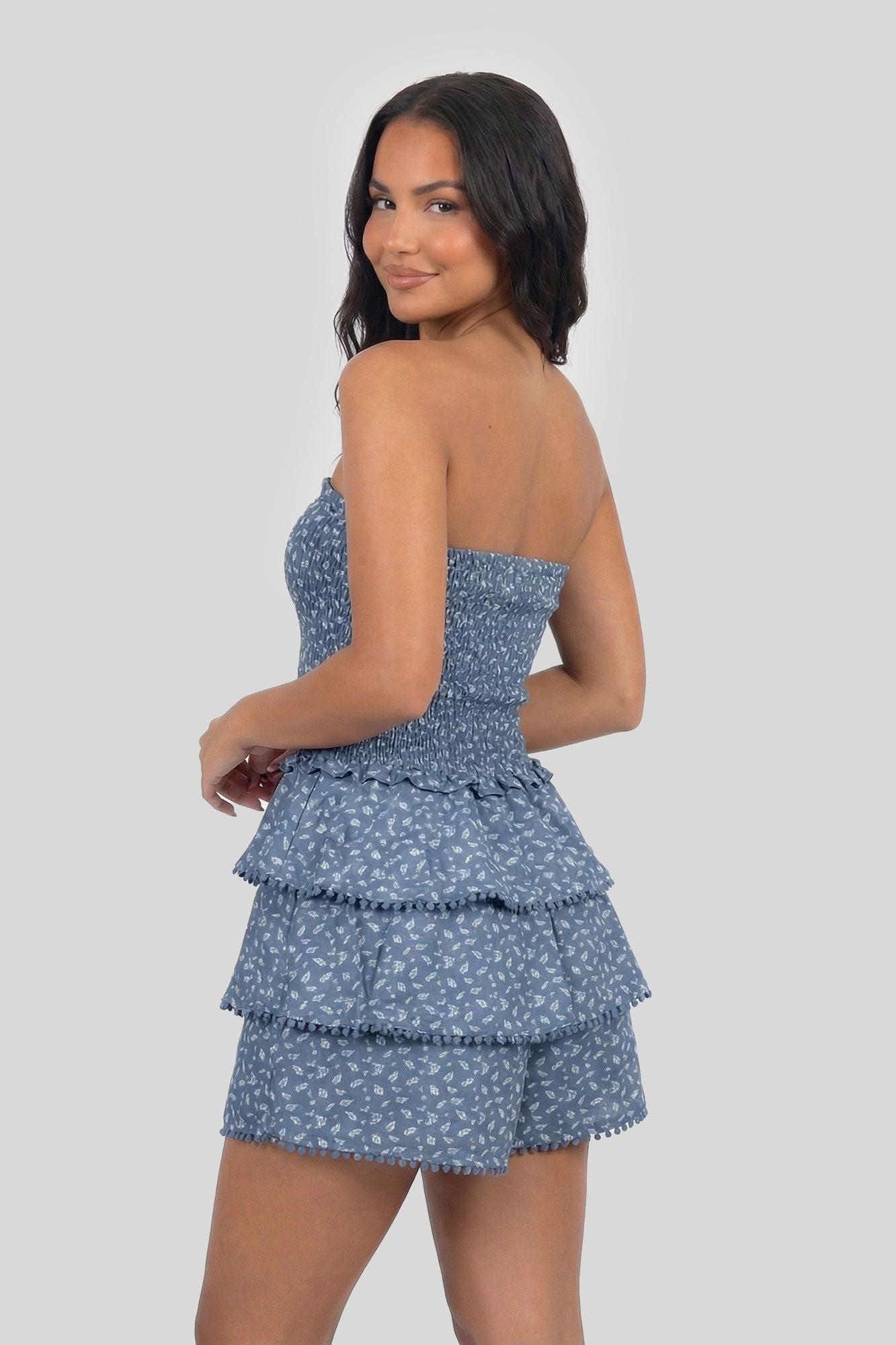 Smocked Ruffle Tiered Strapless Mini Dress Female Product Image