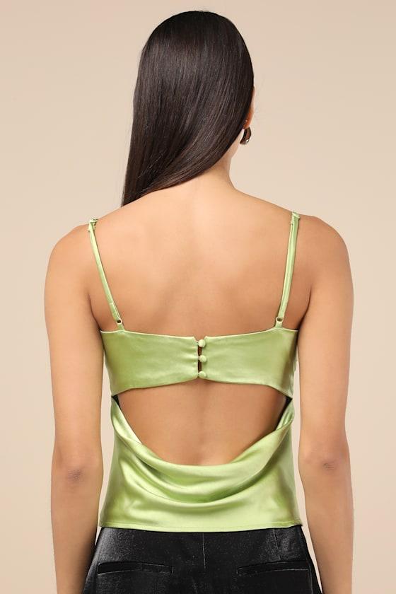 Notorious Allure Chartreuse Satin Cowl Neck Tank Top Product Image