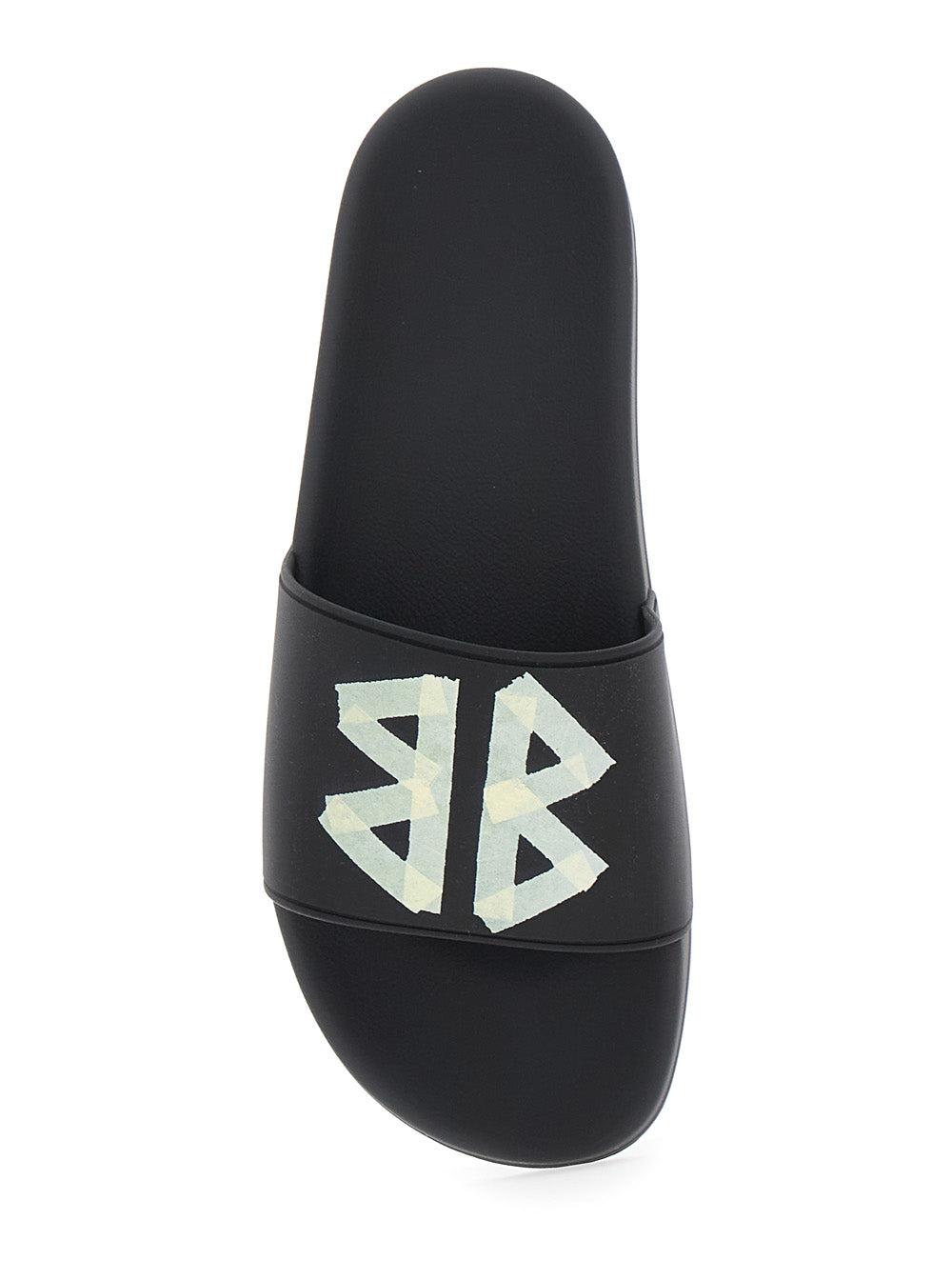 BALENCIAGA Black Sandals With Maxi Contrasting Logo In Tech Fabric Man In Multicolor Product Image