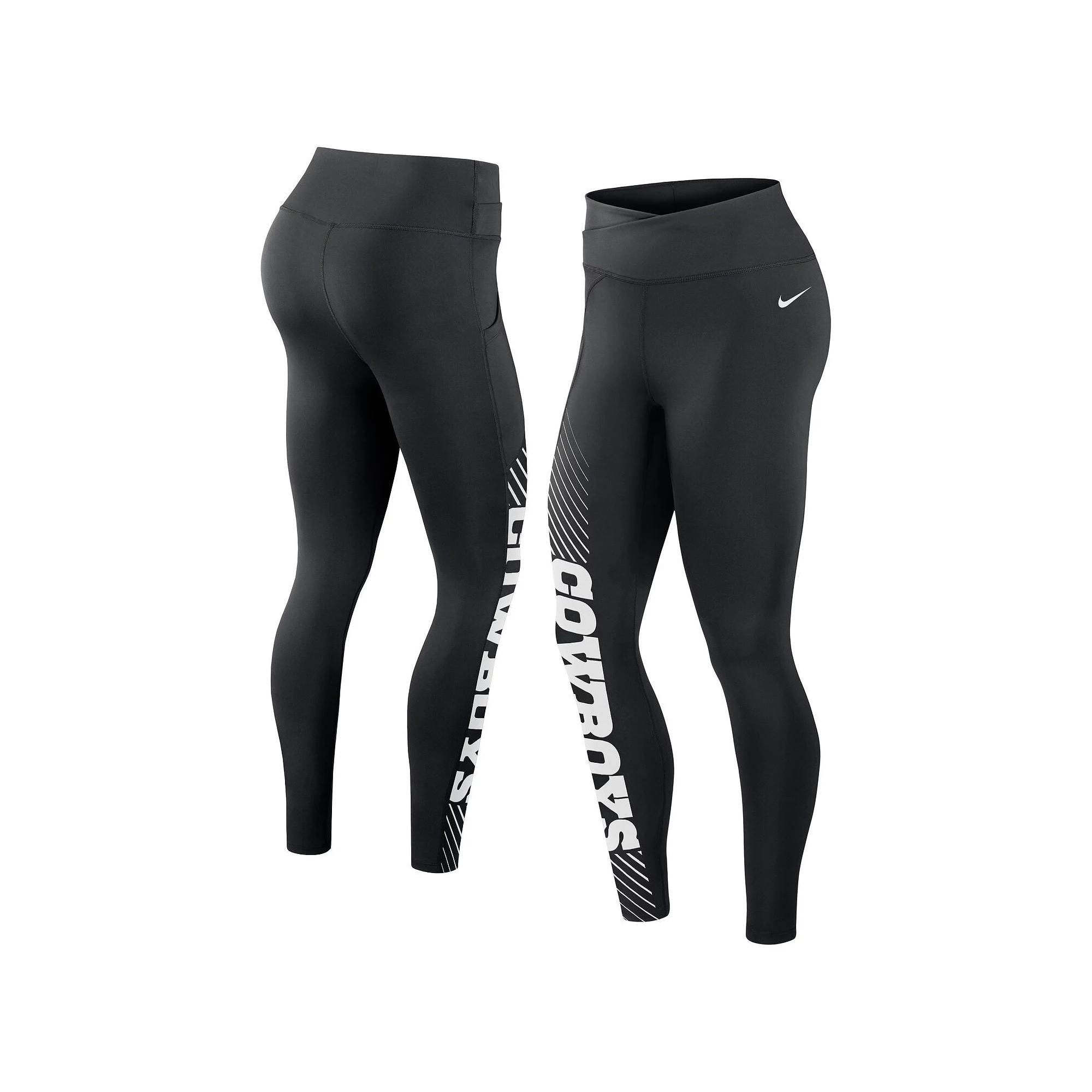 Women's Nike Black Dallas Cowboys Yard Line Crossover Leggings, Size: XS Product Image