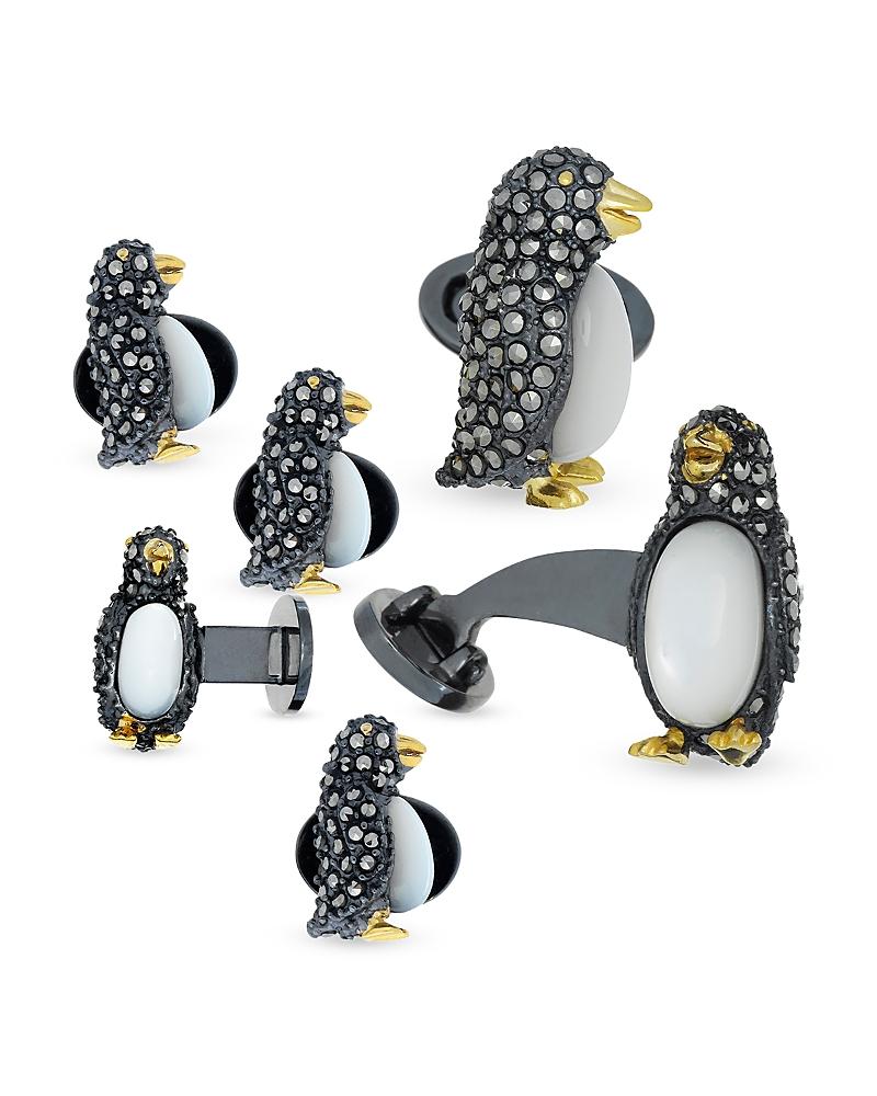 Mens Penguin Ruthenium-Plated Vermeil & Multi-Stone 6-Piece Cufflinks & Tuxedo Stud Set Product Image