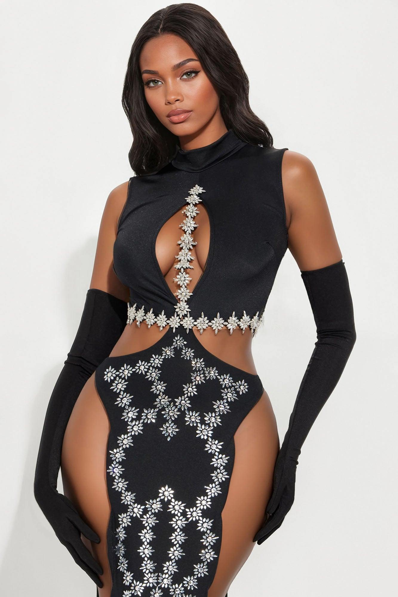 Gabriette High Slit Maxi Gown - Black Female Product Image