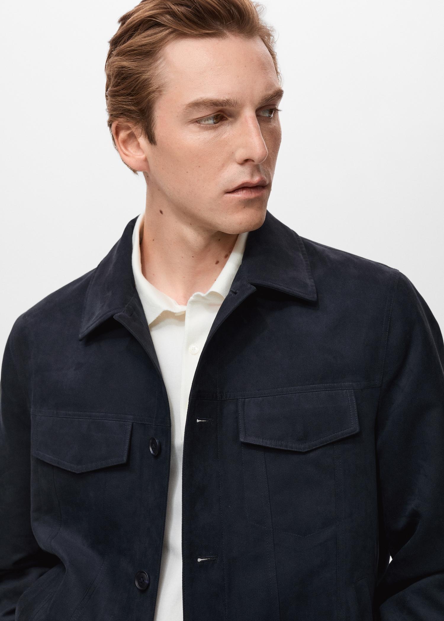 Suede leather-effect overshirt - Men | MANGO USA Product Image