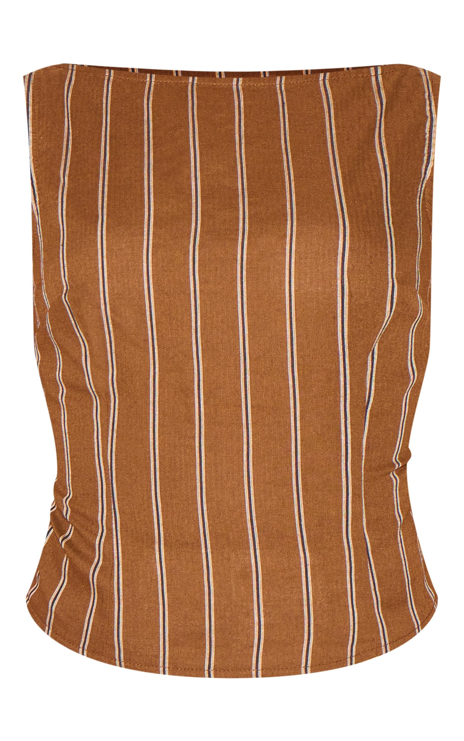 Petite Chocolate Woven Pinstripe Boatneck Top Product Image