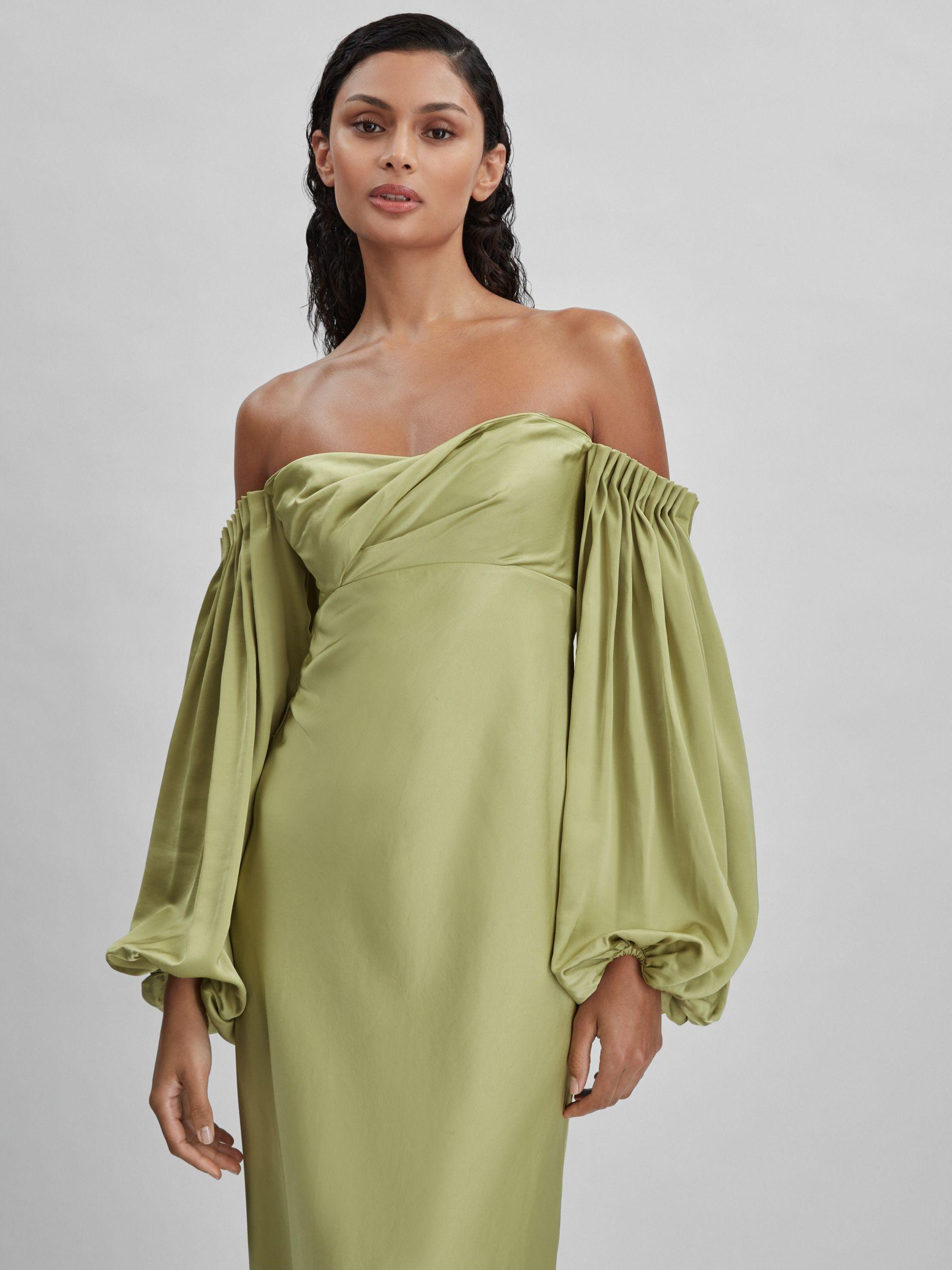 Significant Other Satin Off-The-Shoulder Maxi Dress in Sage Product Image