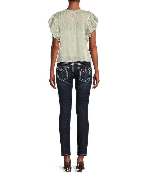 Miss Me Saddle Border Stitch Flap Pocket Low Rise Skinny Jeans Product Image