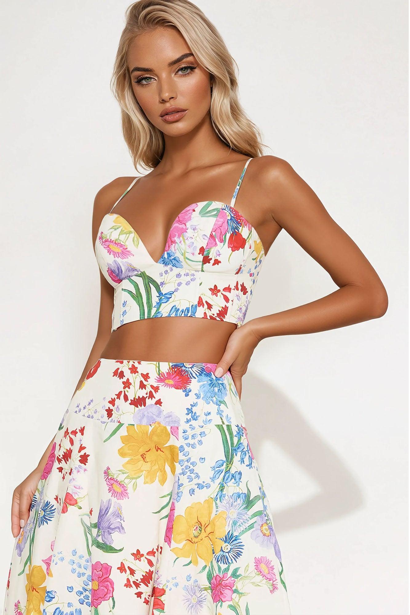 In Full Bloom Midi Skirt Set - Cream/combo Product Image