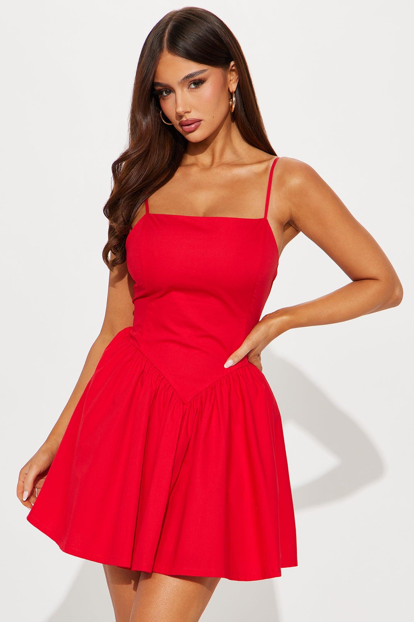 Kayla Poplin Mini Dress - Red Product Image