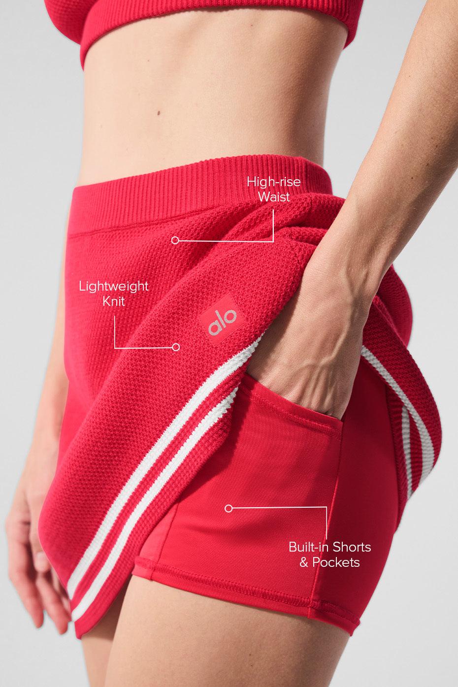 Tennis Club Sweater Knit Skirt - Candy Red/White Product Image