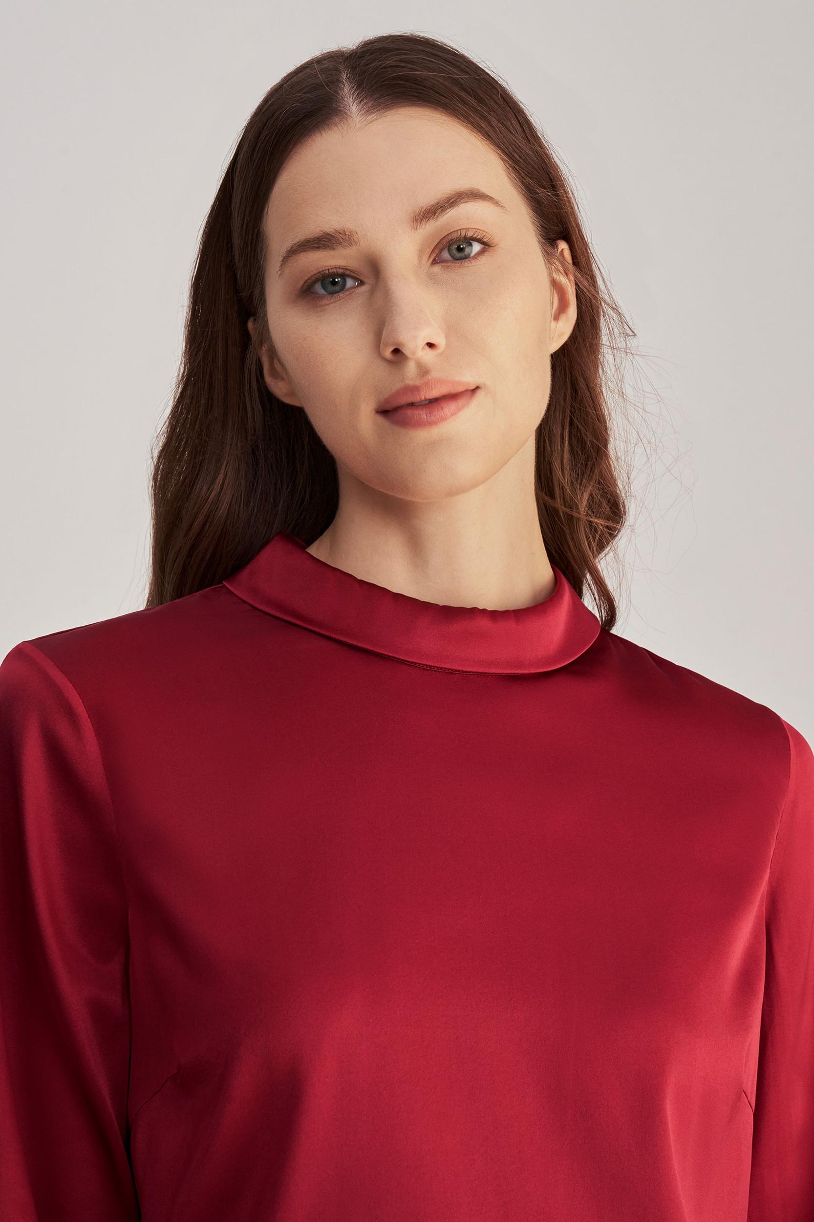 Stand Collar Long Sleeves  Silk Blouse Product Image