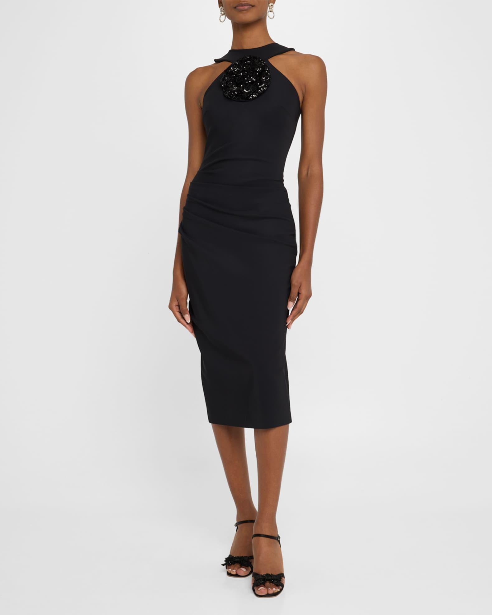 Bodycon Flower-Embellished Halter Midi Dress Product Image