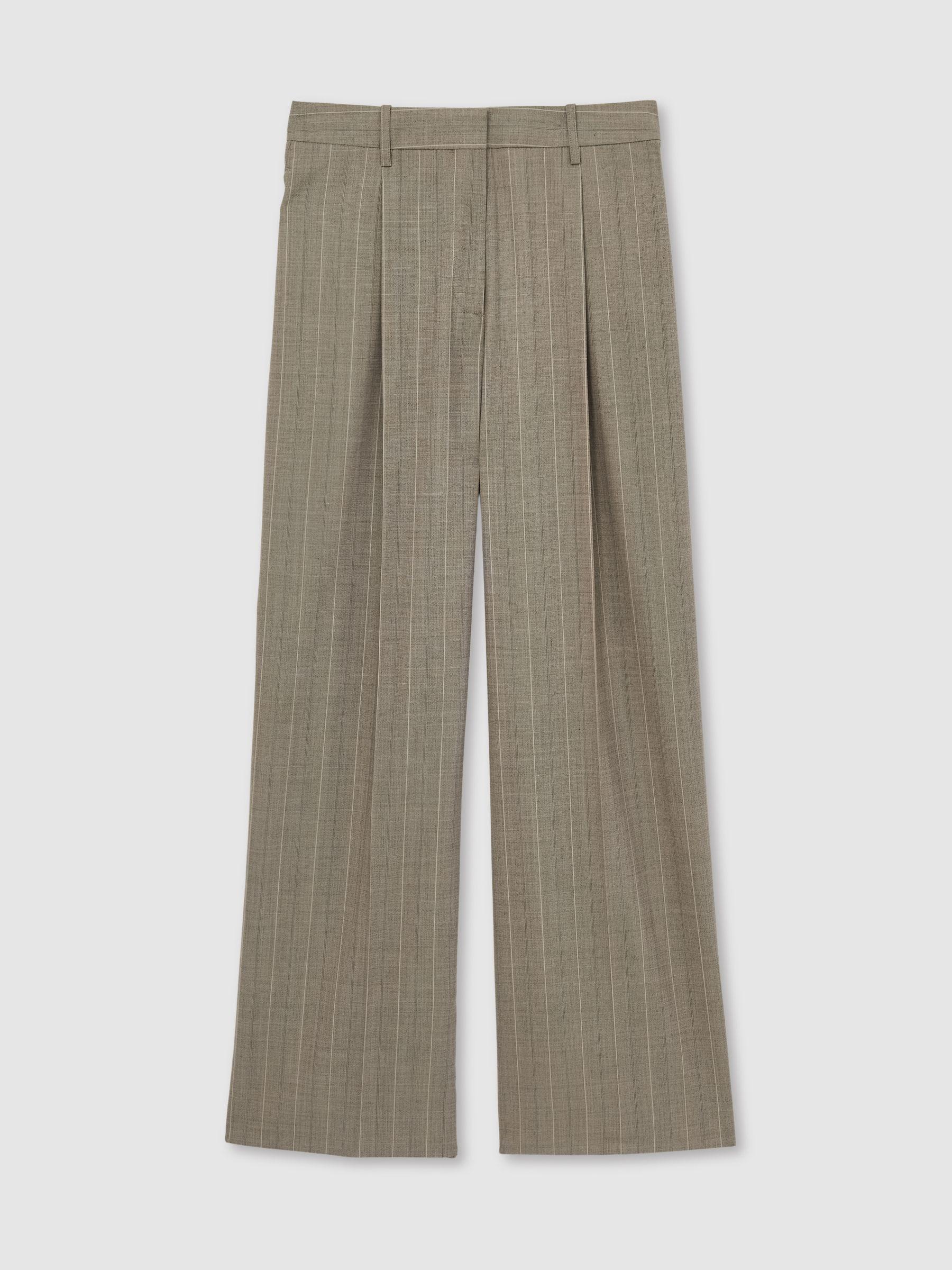 Wool-Blend Wide-Leg Pinstripe Trousers in Grey Product Image