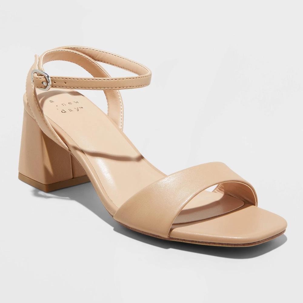 Women's Shannon Heels with Memory Foam Insole - A New Day™ 10W: Ankle Strap, Block Heel, Open Toe Product Image