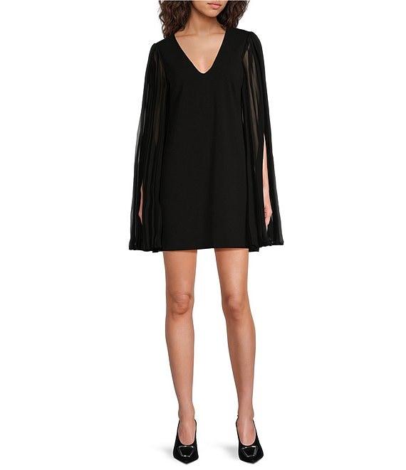Trina Turk Celestina Crepe Knit V-Neck Long Split Sleeve Mini Dress Product Image