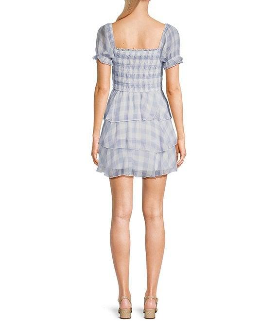 Allison & Kelly Gingham Short Puff Sleeve Smocked Tiered Dress Product Image
