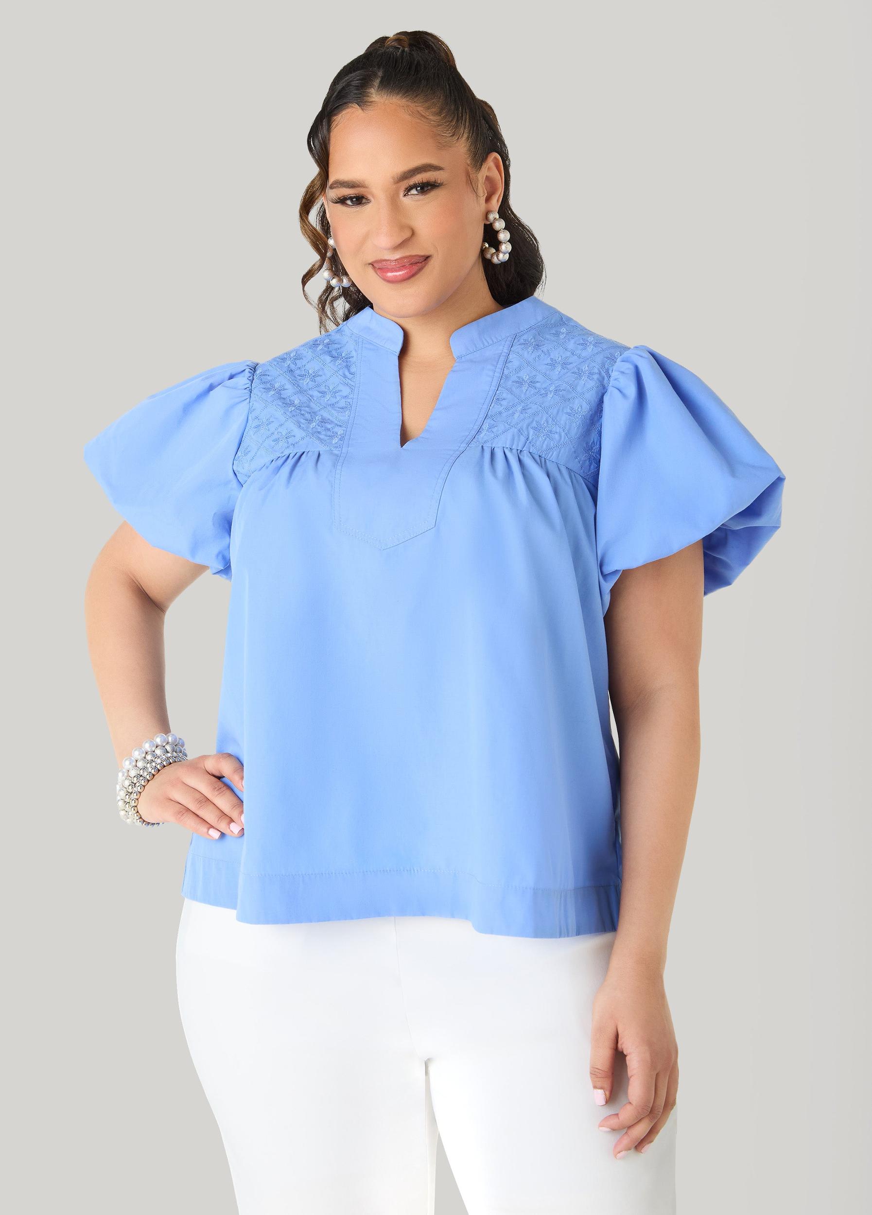 Puff Sleeve Embroidered Top Product Image