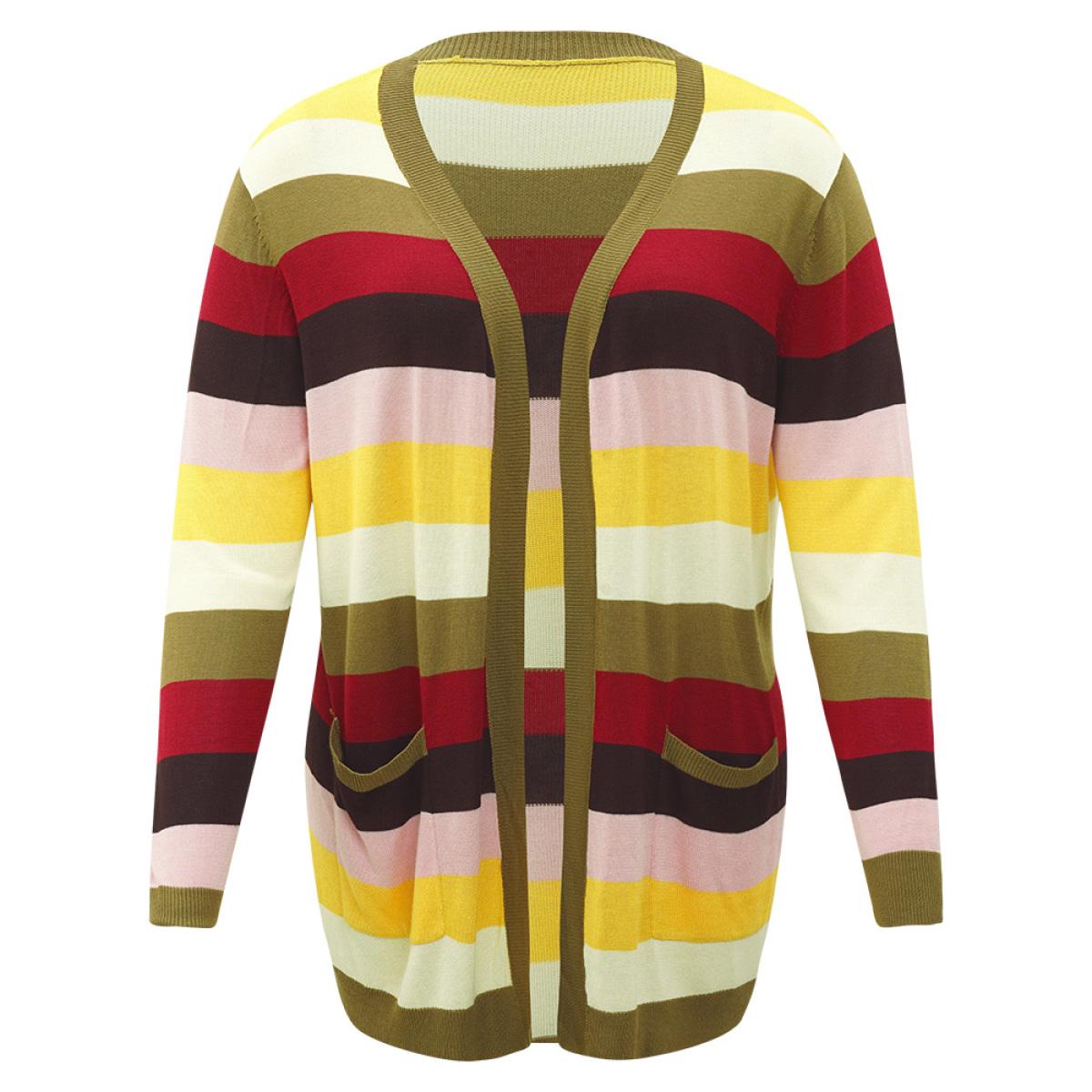 Plus Size Supersoft Essentials Rainbow Striped Patched Pocket Open Front Cardigan Multicolor Women Casual Loose Long Sleeve Everyday Cardigans BloomChic 14-16/1X Product Image