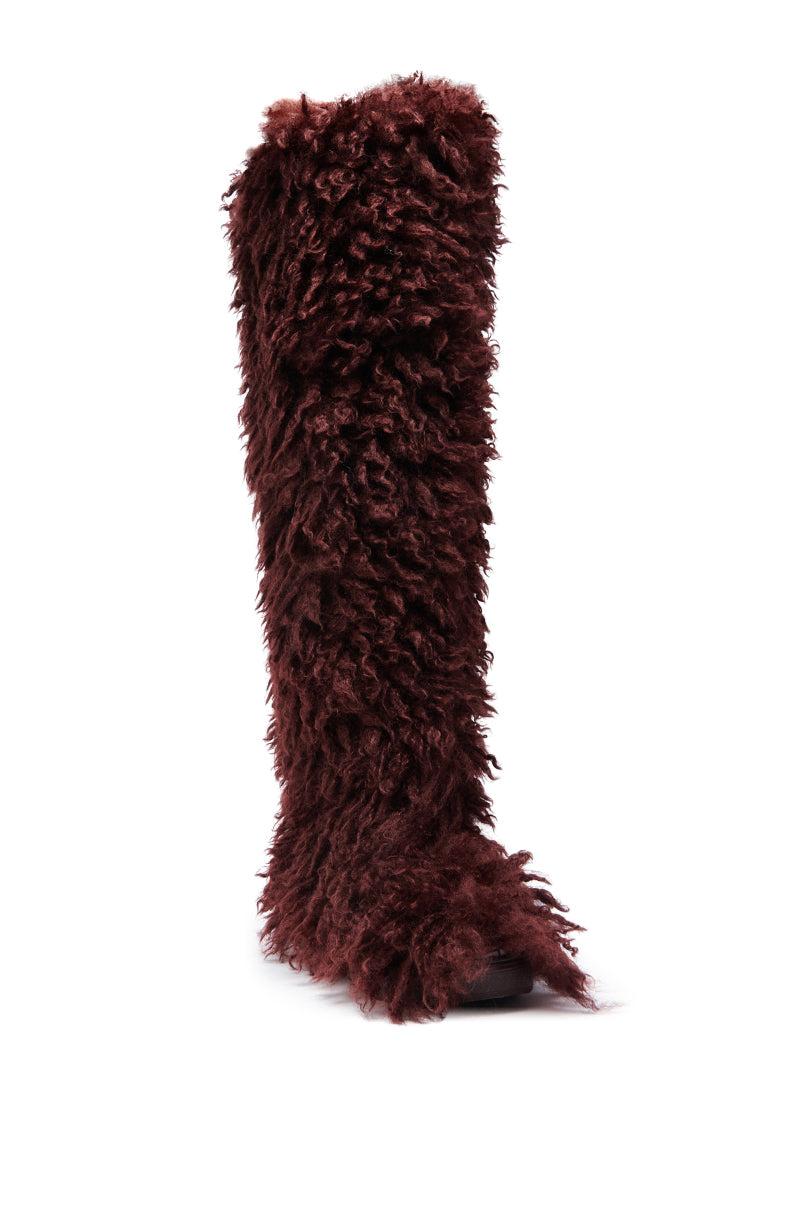 AZALEA WANG TEMPLETON BURGUNDY FAUX POODLE FUR OVER THE KNEE BOOT Product Image