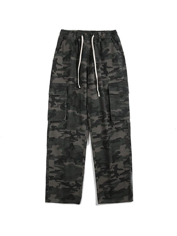 Men's Wash Camo Print Drawstring Cargo Pants Product Image