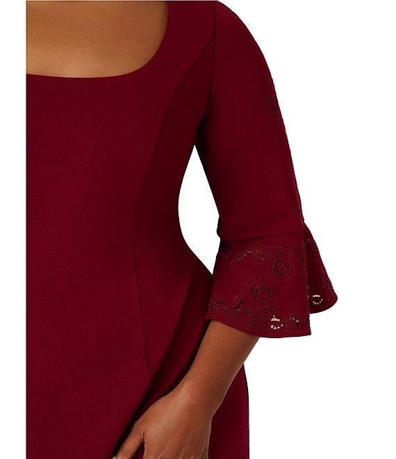 Adrianna Papell Plus Size Novelty Knit 3/4 Bell Sleeve Crepe Sheath Dress Product Image