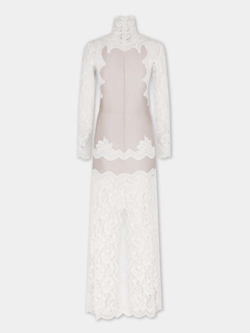 IVORY LONG DRESS IN LACE AND JERSEY Product Image