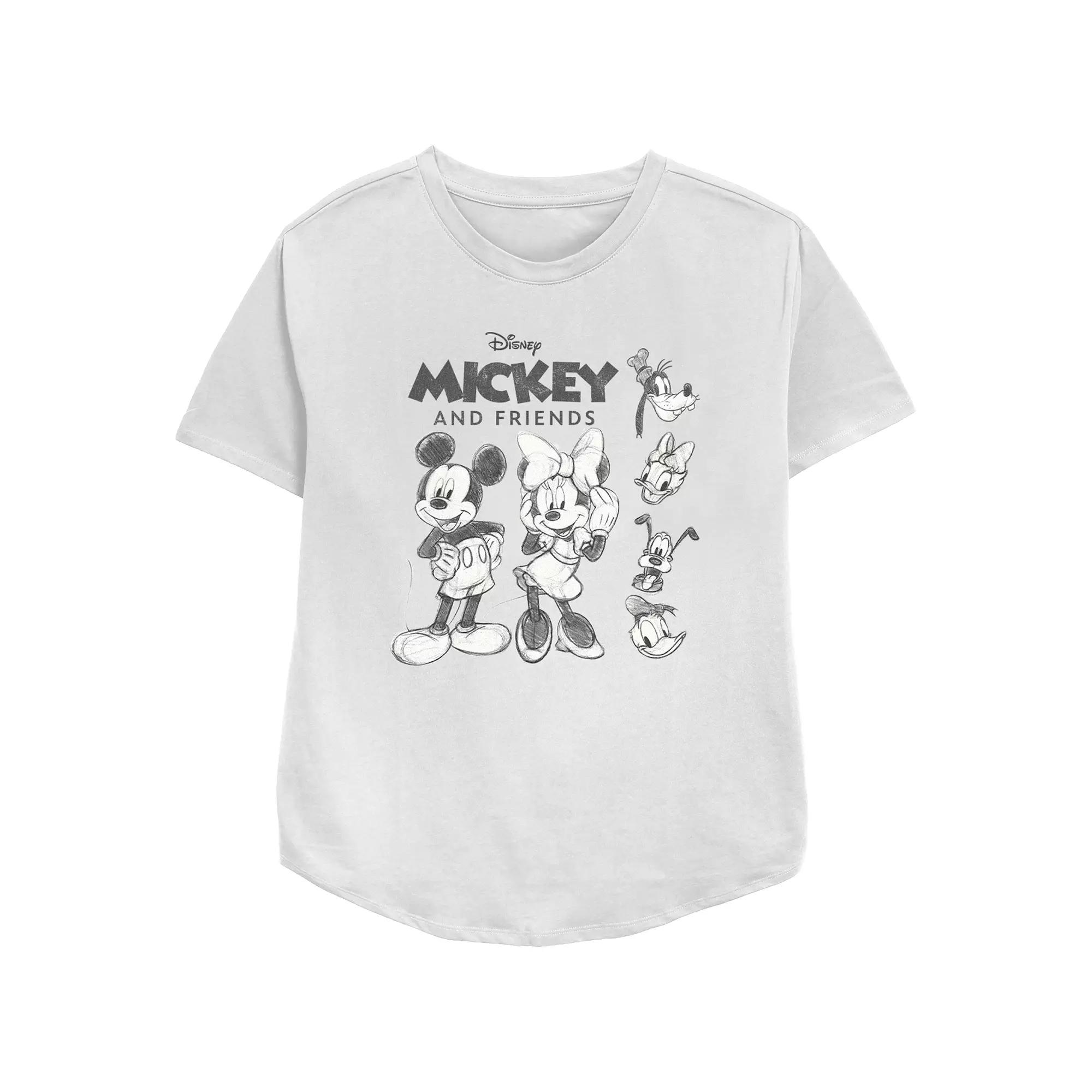 Disney's Mickey Mouse And Friends Sketches Women's Relaxed Fit Graphic Tee,  Product Image