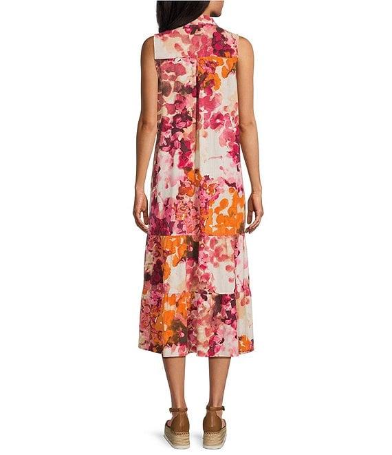 Westbound Sleeveless Button Front Y-Neck A-Line Midi Dress Product Image