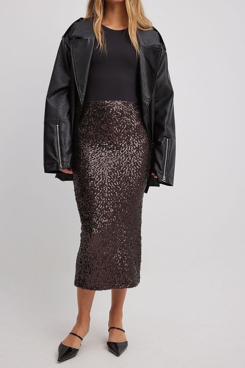 Slit Detail Sequin Midi Skirt Product Image