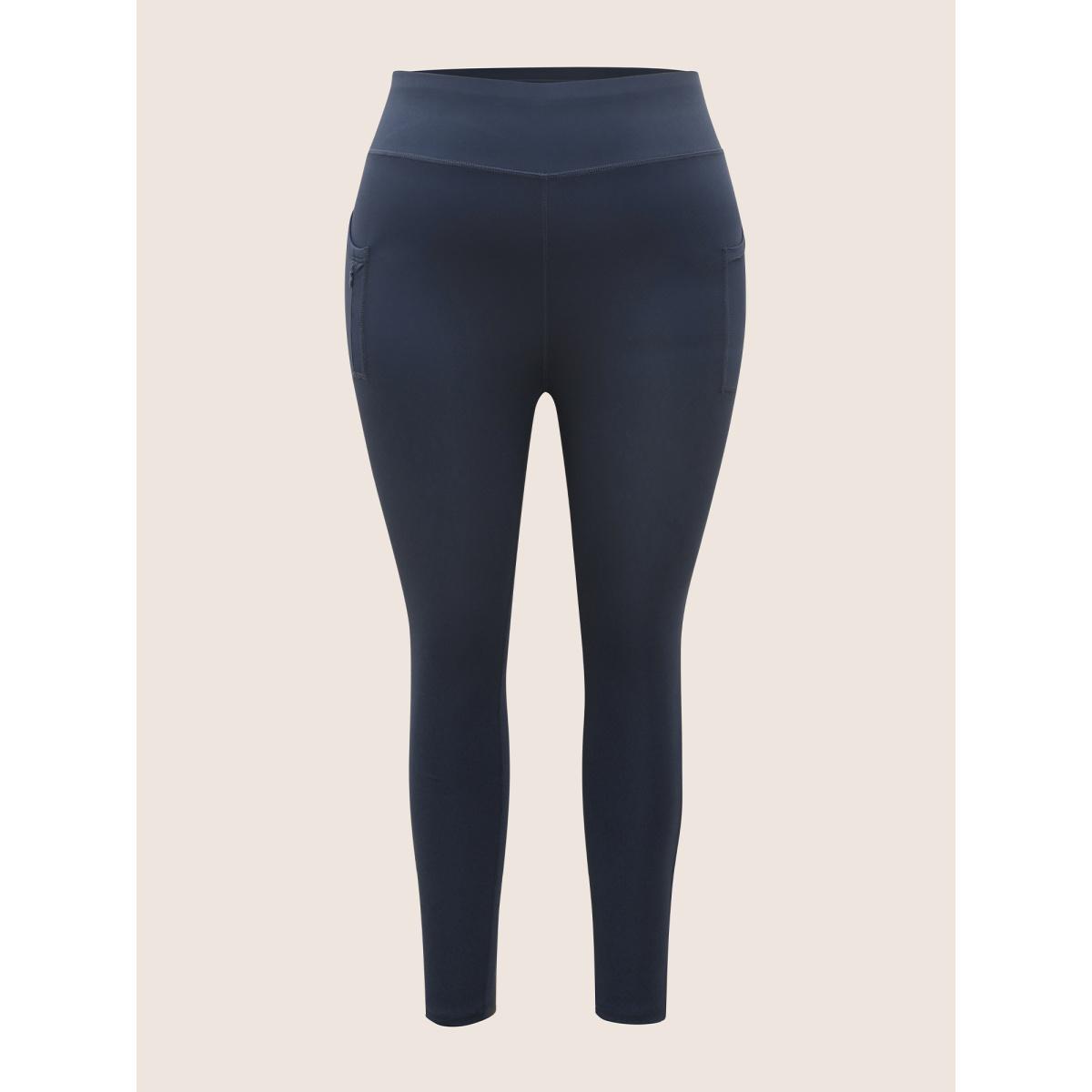 Plus Size Mid Rise Patch Pocket Zipper Skinny Leggings Women Indigo Casual High stretch Skinny Mid Rise Everyday Leggings BloomChic 22-24/3X Product Image