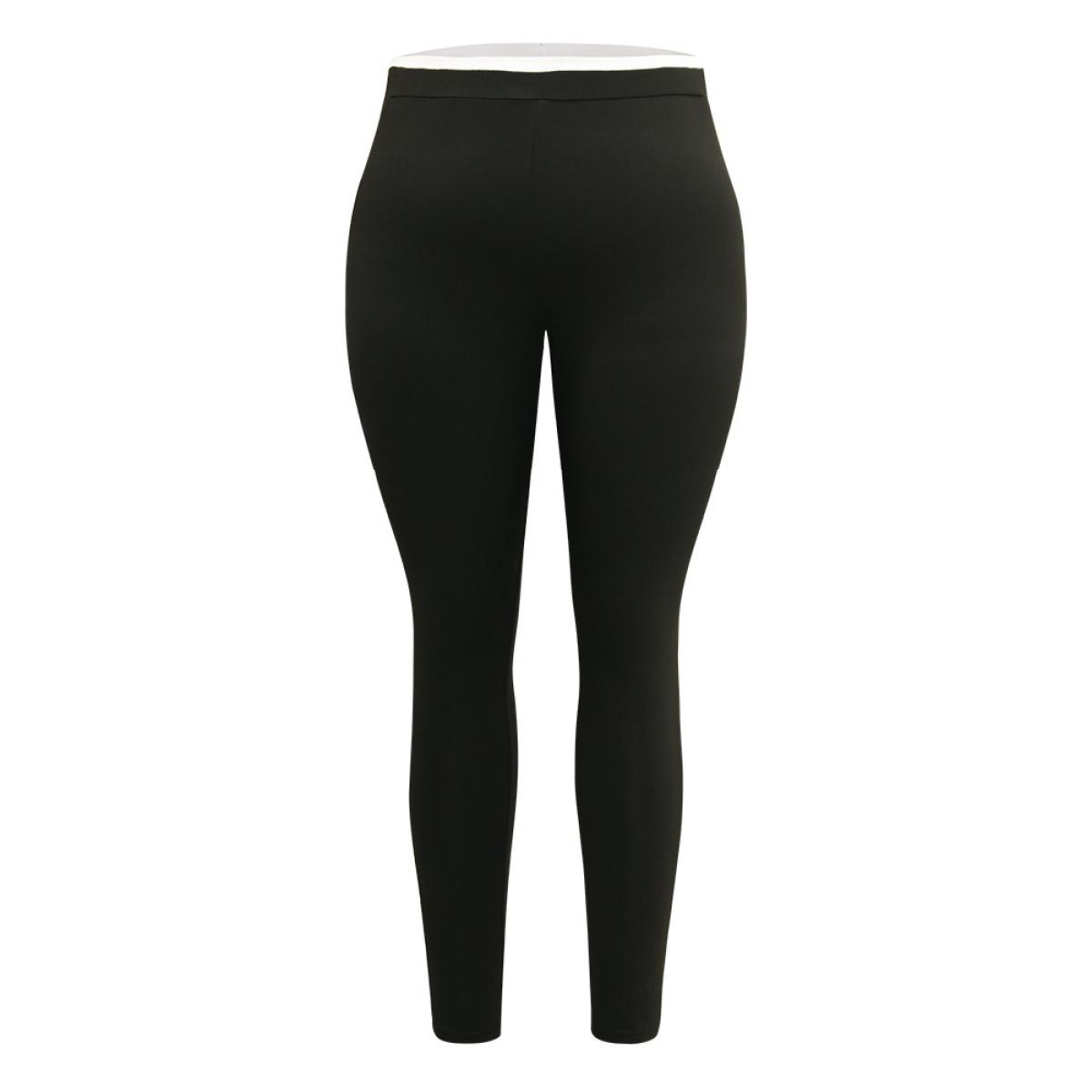 Plus Size Two Tone Patchwork High Rise Leggings Women Black Casual High stretch Skinny High Rise Dailywear Leggings BloomChic 12/L Product Image