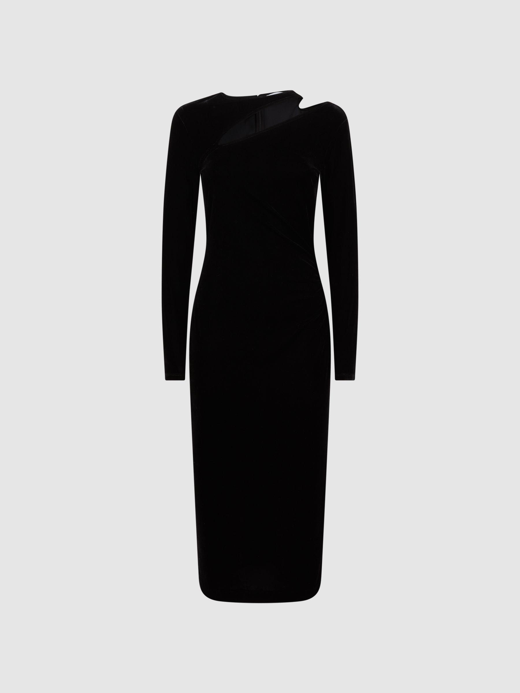 Petite Velvet Cut-Out Midi Dress in Black Product Image