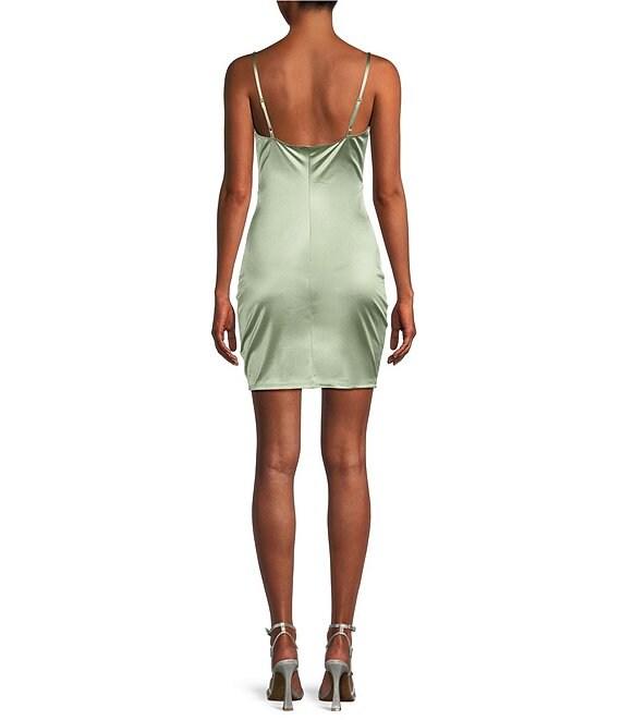 Honey and Rosie Square Neck Faux Wrap Satin Dress Product Image